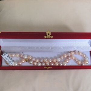 NWT Genuine Pearl Necklace in Gold, Cream, Pink, Large 9.5-10.5mm, Boxed